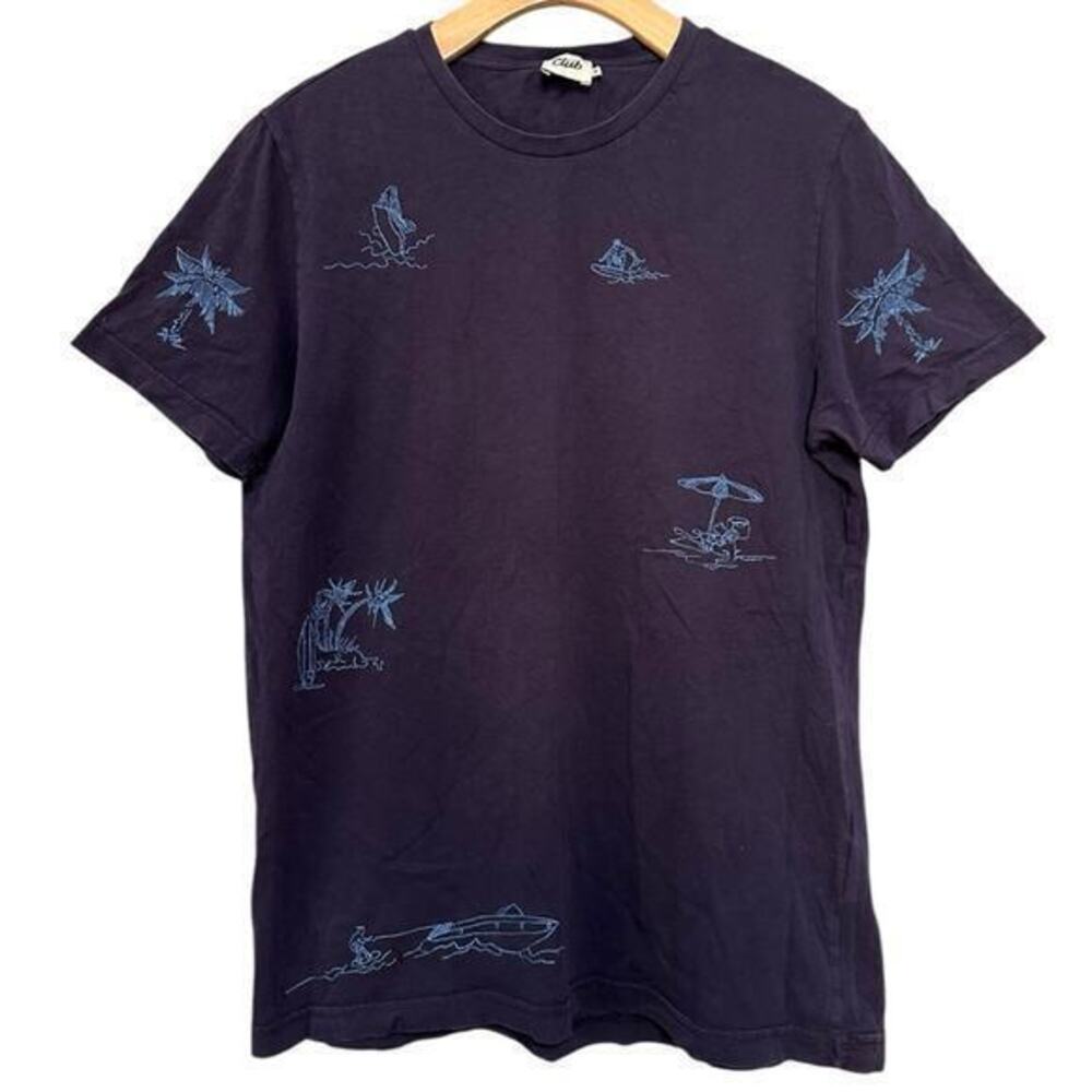 Beymen Club Men’s Size M Navy Blue Embroidered Boat Surfboard Palm Tree T-Shirt